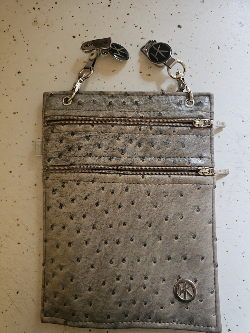 Metallic Silver Mini Crossbody Pouch with Dual Zip Pockets